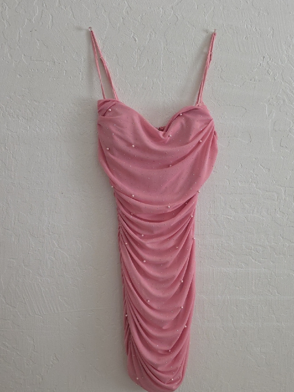Windsor Pink Beaded Ruched Cowl Slip Dress